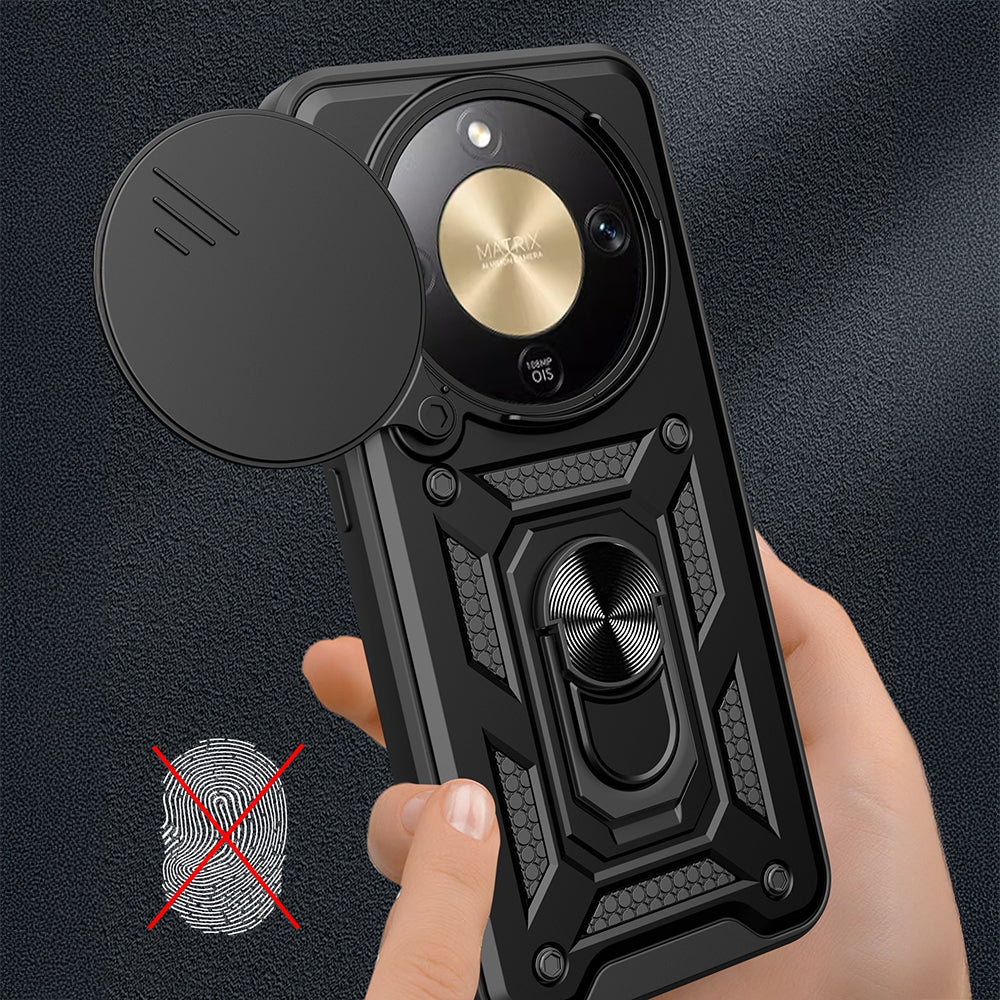 Honor Magic 8 Lite 5G Kılıf Magnetik Standlı Kamera Korumalı Sürgülü Vega Kapak Siyah