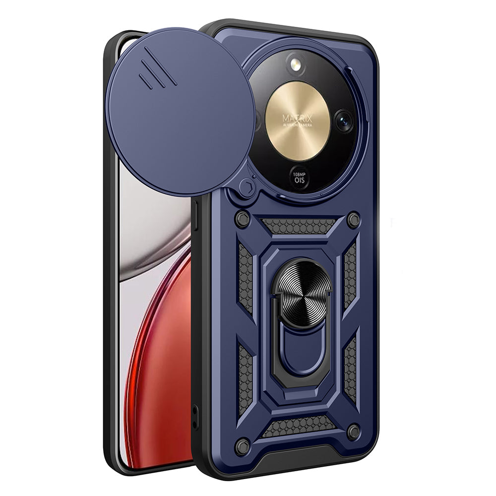 Honor Magic 8 Lite 5G Kılıf Magnetik Standlı Kamera Korumalı Sürgülü Vega Kapak Mavi