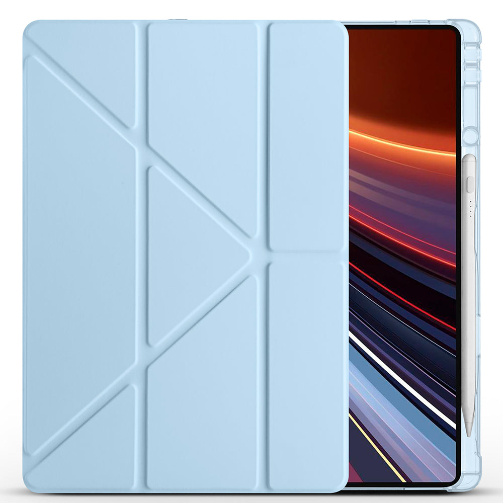 Honor MagicPad 2 Kılıf Zore Tri Folding Kalem Bölmeli Standlı Kılıf Mavi