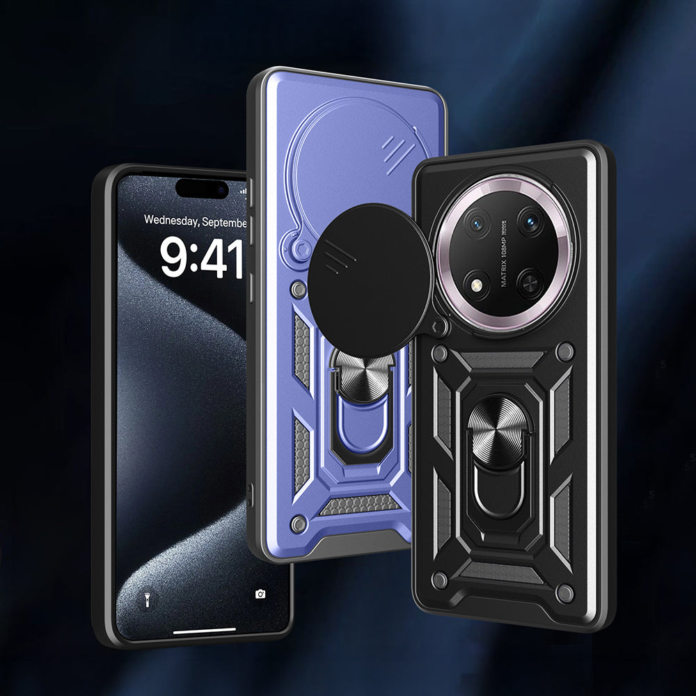 Honor X9C Kılıf Magnetik Standlı Kamera Korumalı Sürgülü Vega Kapak Siyah