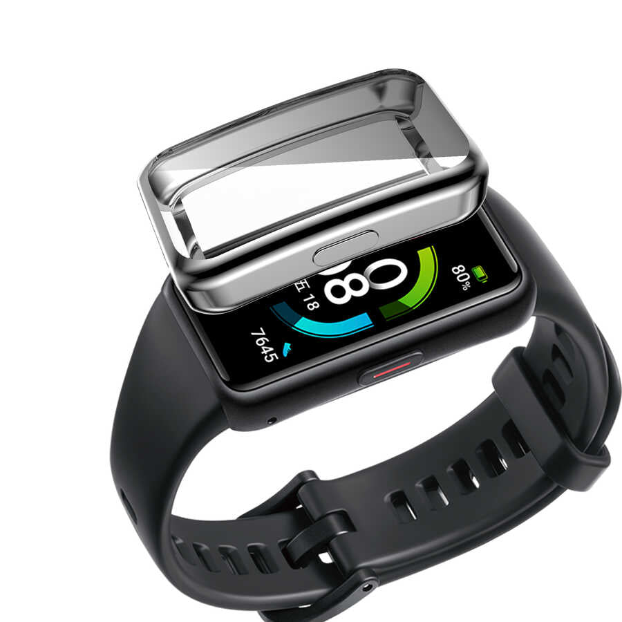 Huawei Band 7 Zore Watch Gard 09 Koruyucu Silikon Gri
