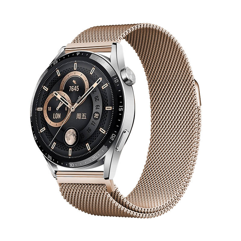 Huawei GT2 46mm Zore Band-12 22mm Metal Hasır Kordon Gümüş
