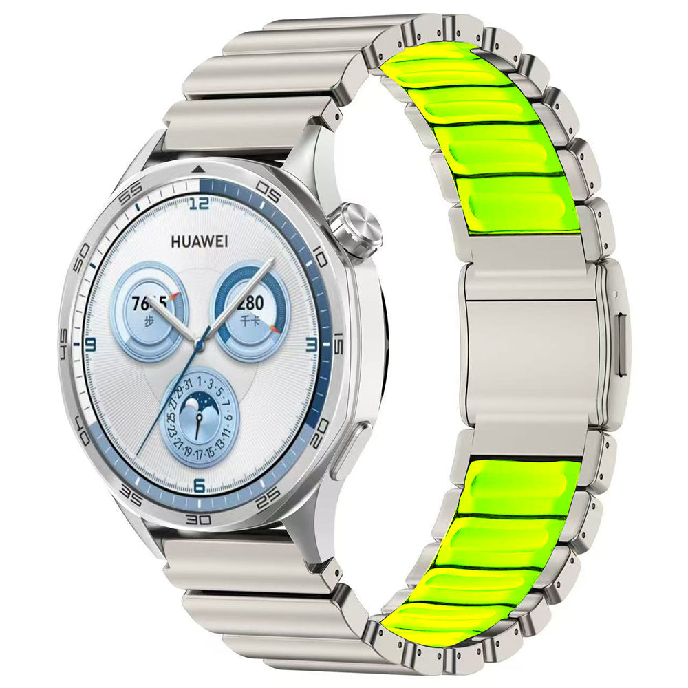 Huawei GT2 46mm KRD-151 22mm Metal Silikon Kordon Gümüş-Yeşil