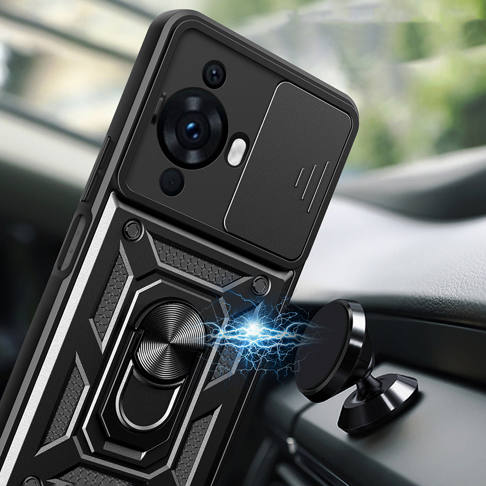 Huawei Nova 12S Kılıf Magnetik Standlı Kamera Korumalı Zore Sürgülü Vega Kapak Siyah