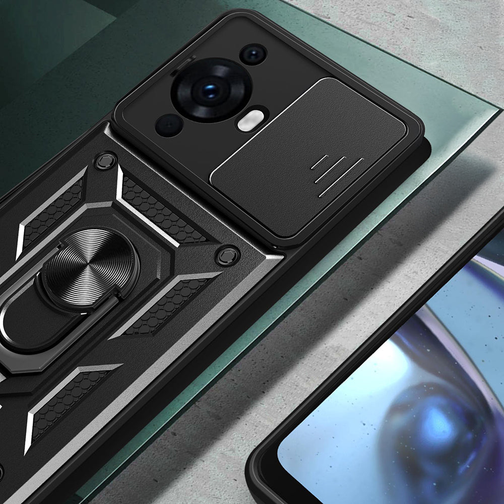 Huawei Nova 12S Kılıf Magnetik Standlı Kamera Korumalı Zore Sürgülü Vega Kapak Siyah