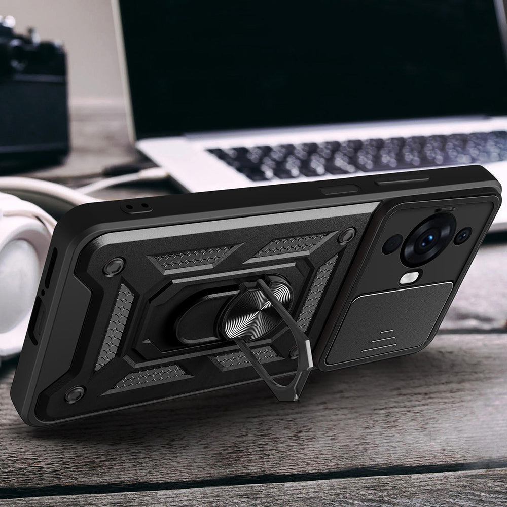 Huawei Nova 12S Kılıf Magnetik Standlı Kamera Korumalı Zore Sürgülü Vega Kapak Siyah