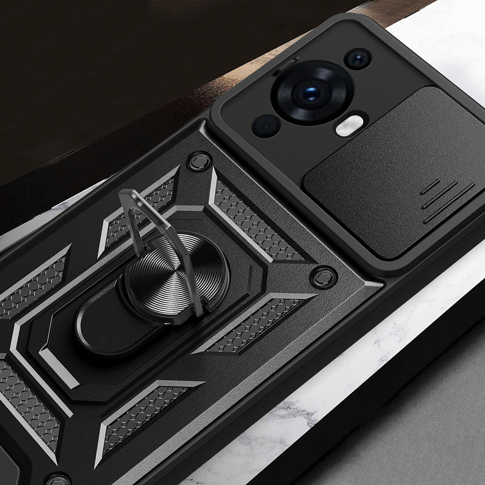 Huawei Nova 12S Kılıf Magnetik Standlı Kamera Korumalı Zore Sürgülü Vega Kapak Siyah