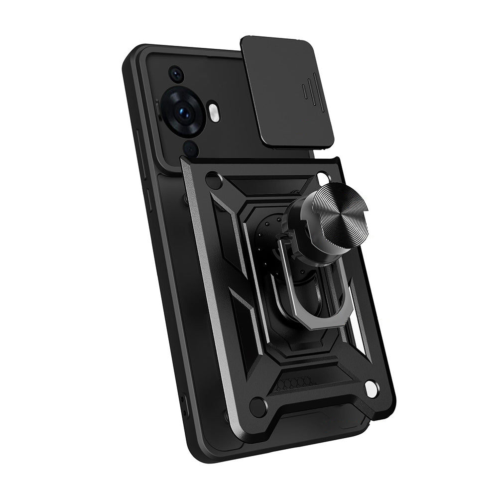 Huawei Nova 12S Kılıf Magnetik Standlı Kamera Korumalı Zore Sürgülü Vega Kapak Siyah