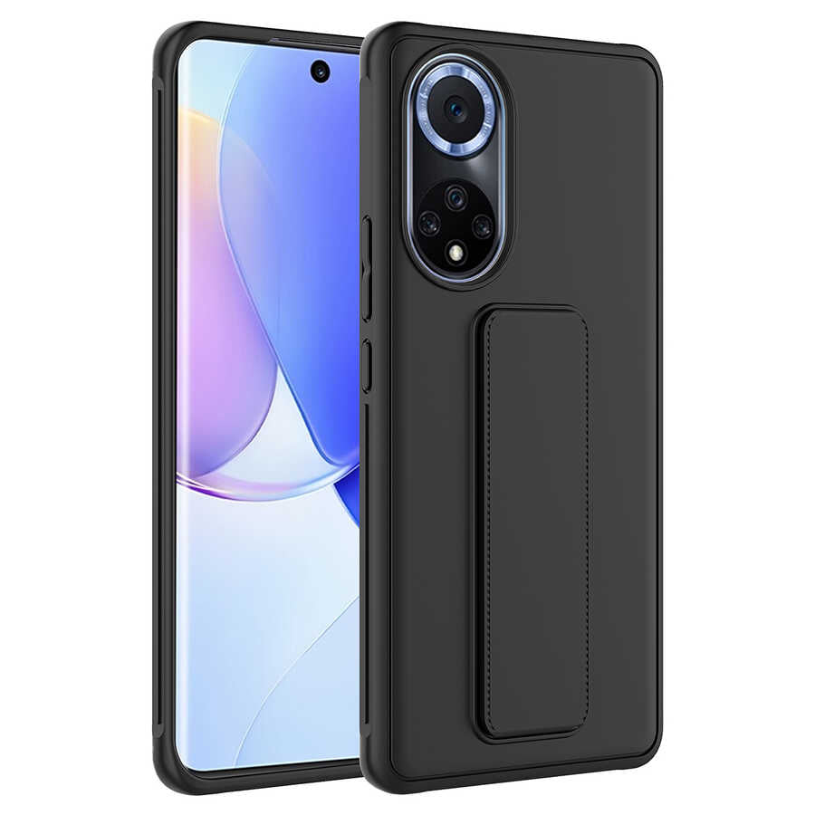 Huawei Nova 9 Kılıf Zore Qstand Kapak Siyah