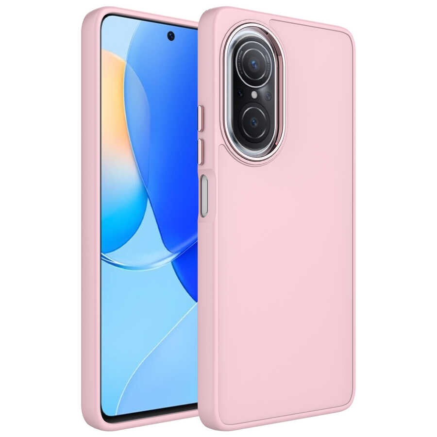 Huawei Nova 9 SE Kılıf Metal Çerçeve ve Buton Tasarımlı Silikon Zore Luna Kapak Lavendery Gray
