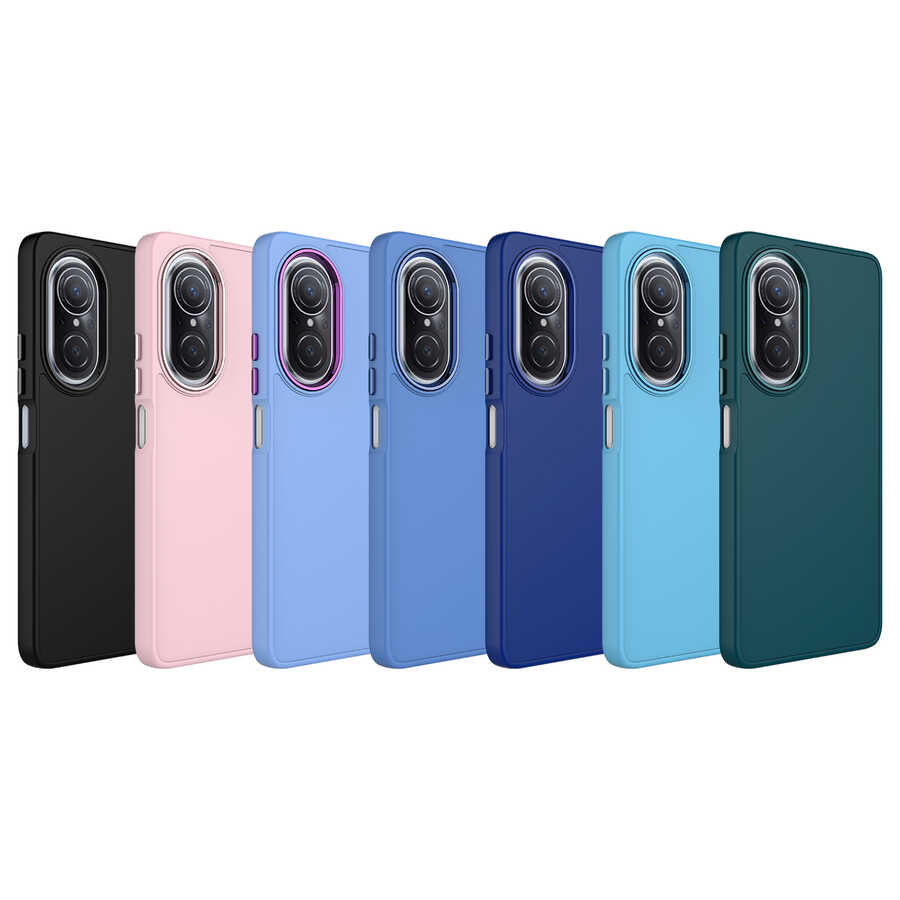 Huawei Nova 9 SE Kılıf Metal Çerçeve ve Buton Tasarımlı Silikon Zore Luna Kapak Pembe