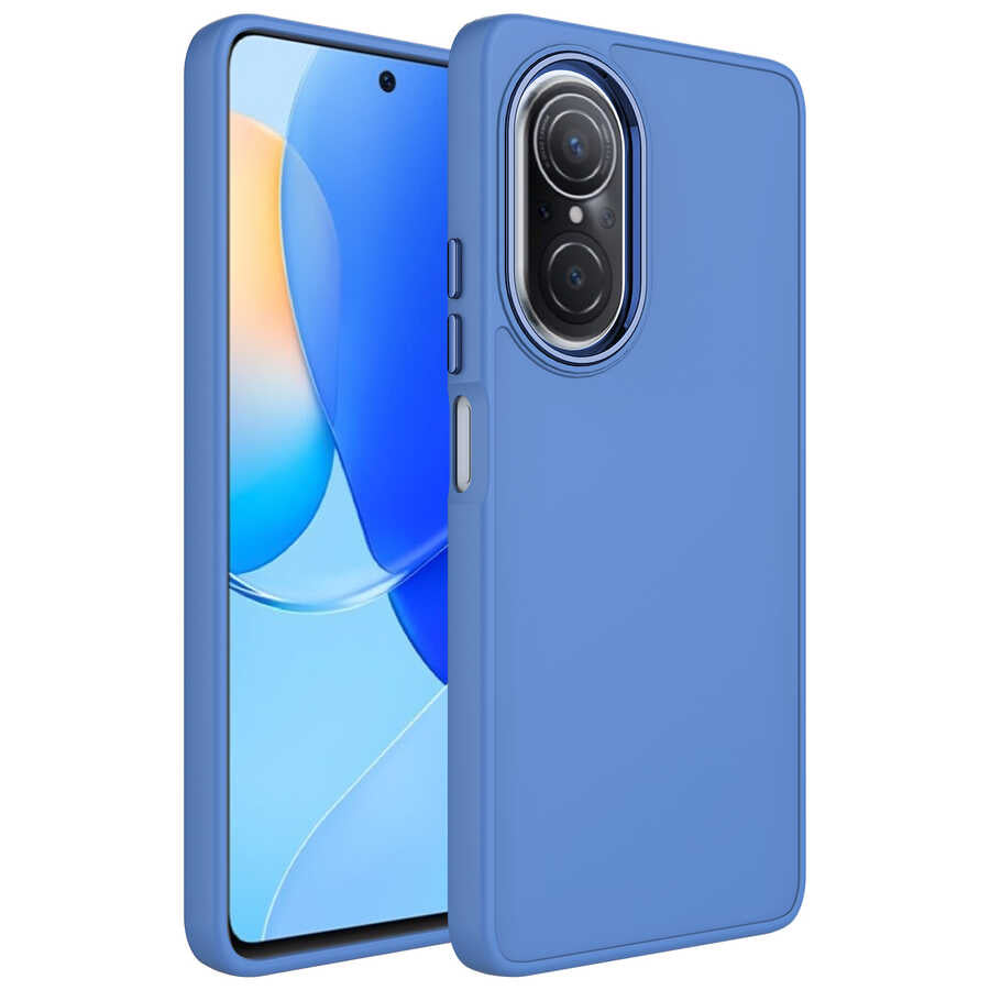 Huawei Nova 9 SE Kılıf Metal Çerçeve ve Buton Tasarımlı Silikon Zore Luna Kapak Lavendery Gray