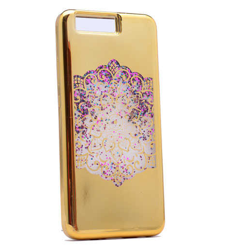 Huawei P10 Kılıf Zore Lazer Çiçekli Sıvılı Silikon Gold