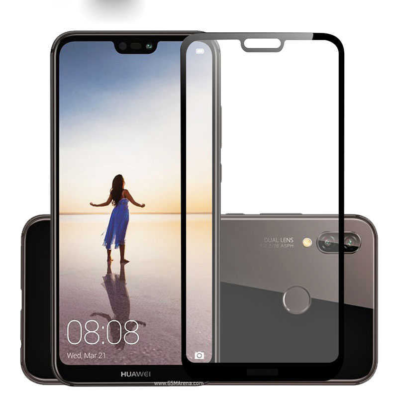 Huawei P20 Lite Zore Kenarları Kırılmaya Dayanıklı Cam Ekran Koruyucu Siyah