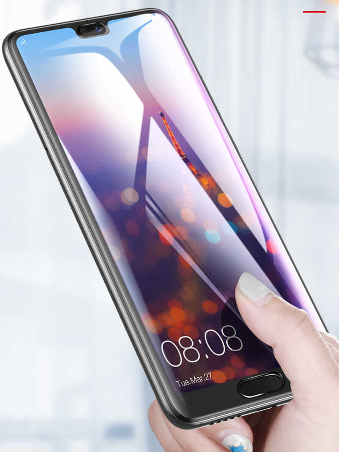 Huawei P20 Pro Zore Kenarları Kırılmaya Dayanıklı Cam Ekran Koruyucu Siyah