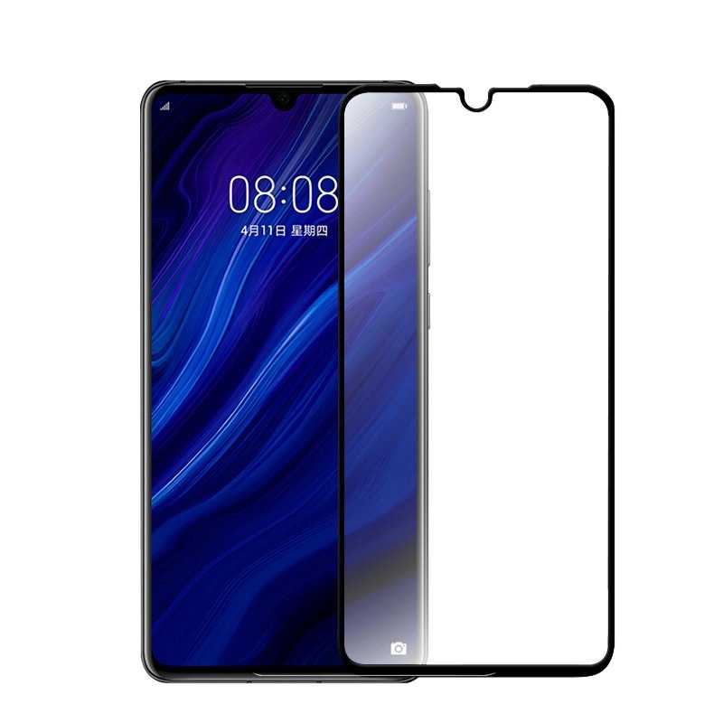 Huawei P30 Zore Kenarları Kırılmaya Dayanıklı Cam Ekran Koruyucu Siyah