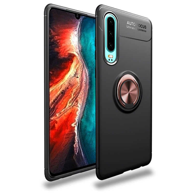 Huawei P30 Kılıf Zore Ravel Silikon Kapak Siyah-Rose Gold