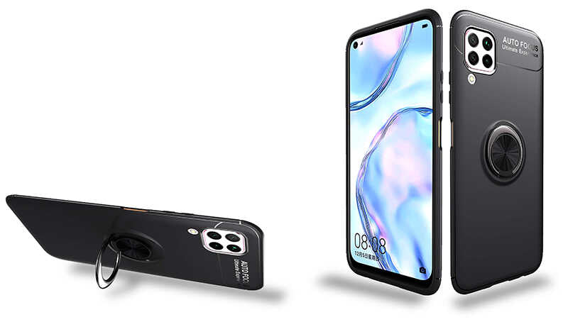 Huawei P40 Lite Kılıf Zore Ravel Silikon Kapak Siyah-Rose Gold