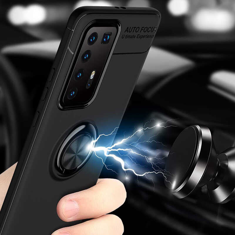 Huawei P40 Pro Kılıf Zore Ravel Silikon Kapak Siyah-Kırmızı
