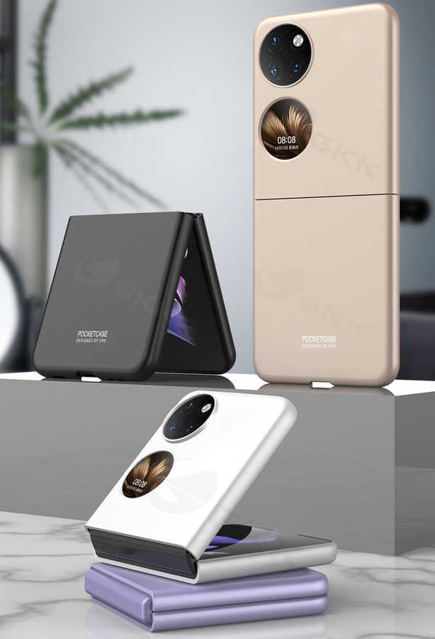 Huawei P50 Pocket Kılıf Zore Sert Kıpta Kapak Gold