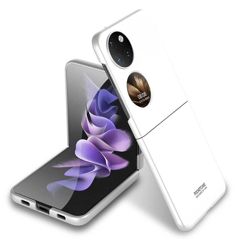 Huawei P50 Pocket Kılıf Zore Sert Kıpta Kapak Beyaz