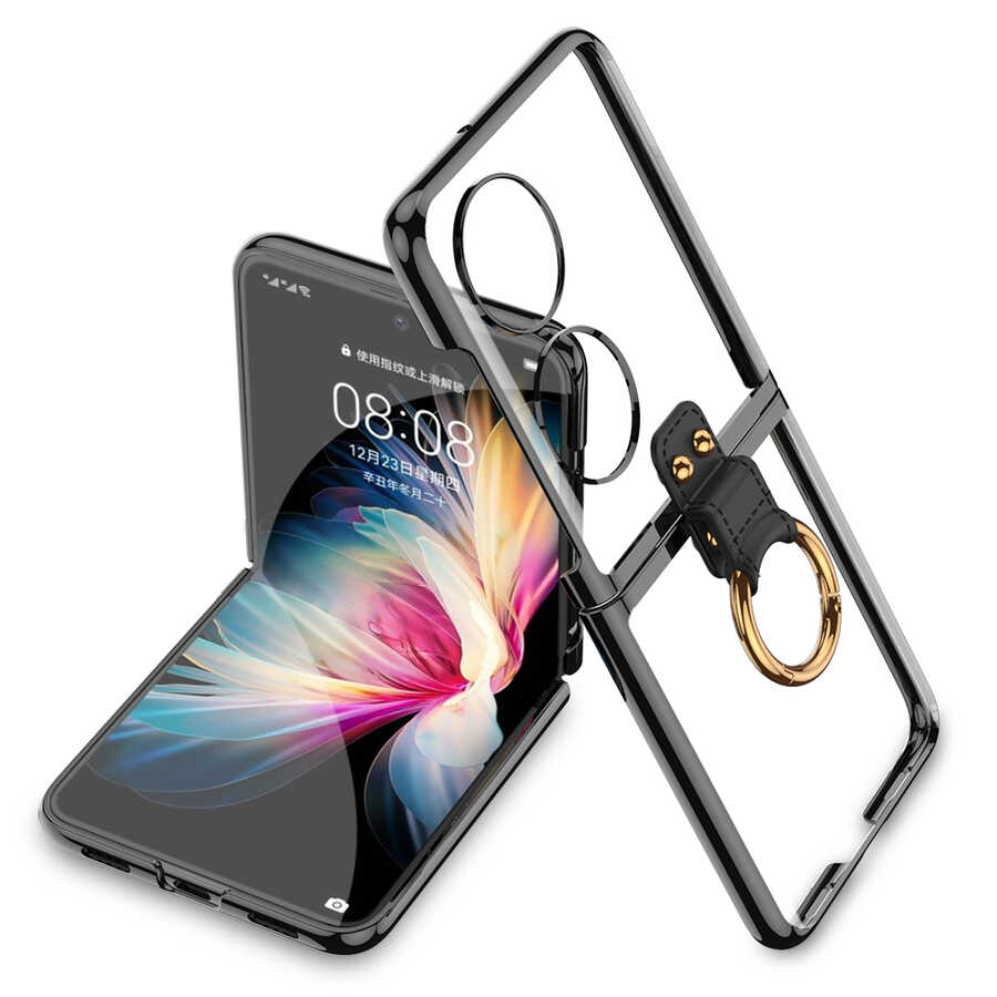 Huawei P50 Pocket Kılıf Zore Yüzüklü Kıpta Kapak Gümüş