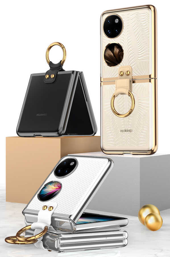 Huawei P50 Pocket Kılıf Zore Yüzüklü Kıpta Kapak Renksiz