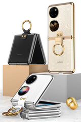 Huawei P50 Pocket Kılıf Zore Yüzüklü Kıpta Kapak Gold