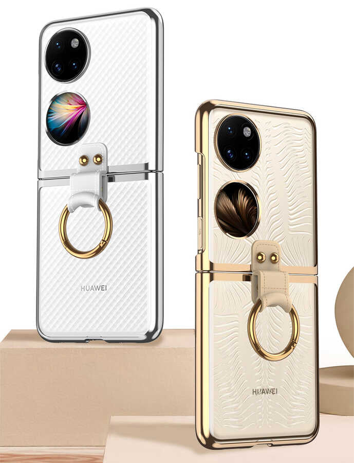 Huawei P50 Pocket Kılıf Zore Yüzüklü Kıpta Kapak Gold