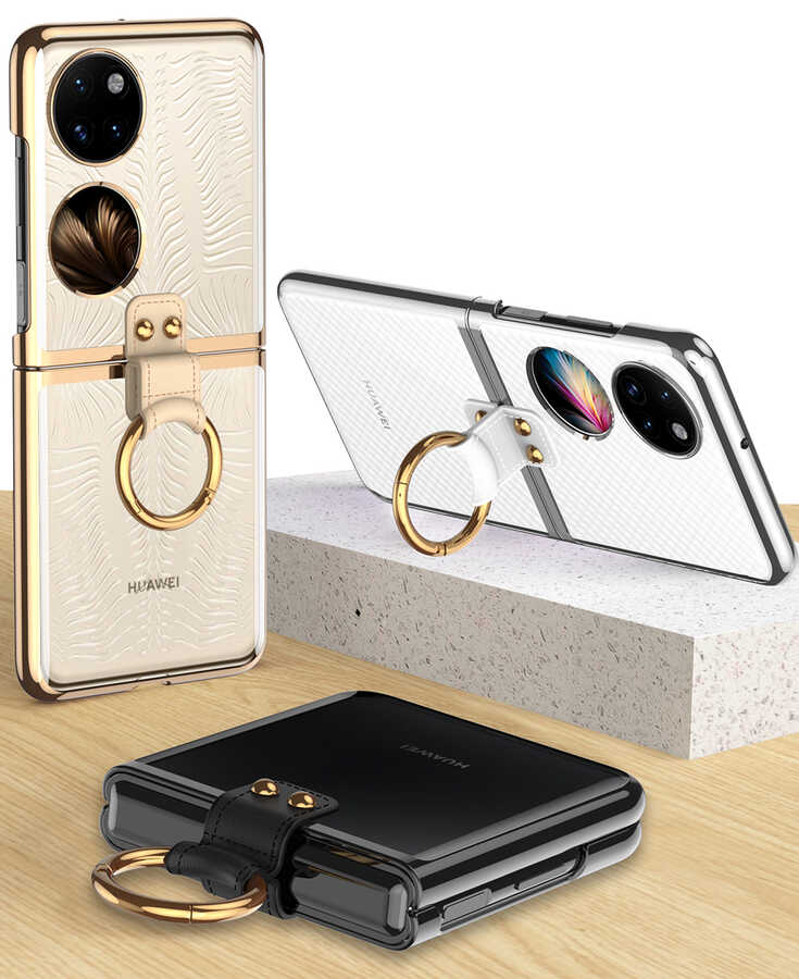Huawei P50 Pocket Kılıf Zore Yüzüklü Kıpta Kapak Gümüş
