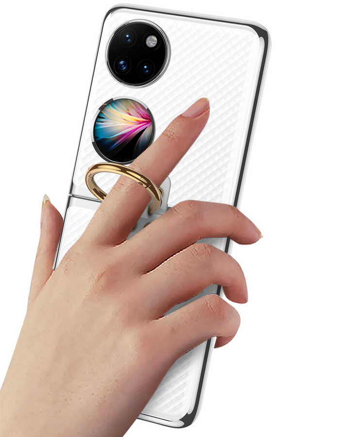 Huawei P50 Pocket Kılıf Zore Yüzüklü Kıpta Kapak Siyah