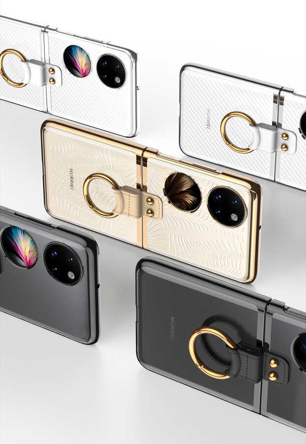Huawei P50 Pocket Kılıf Zore Yüzüklü Kıpta Kapak Gümüş