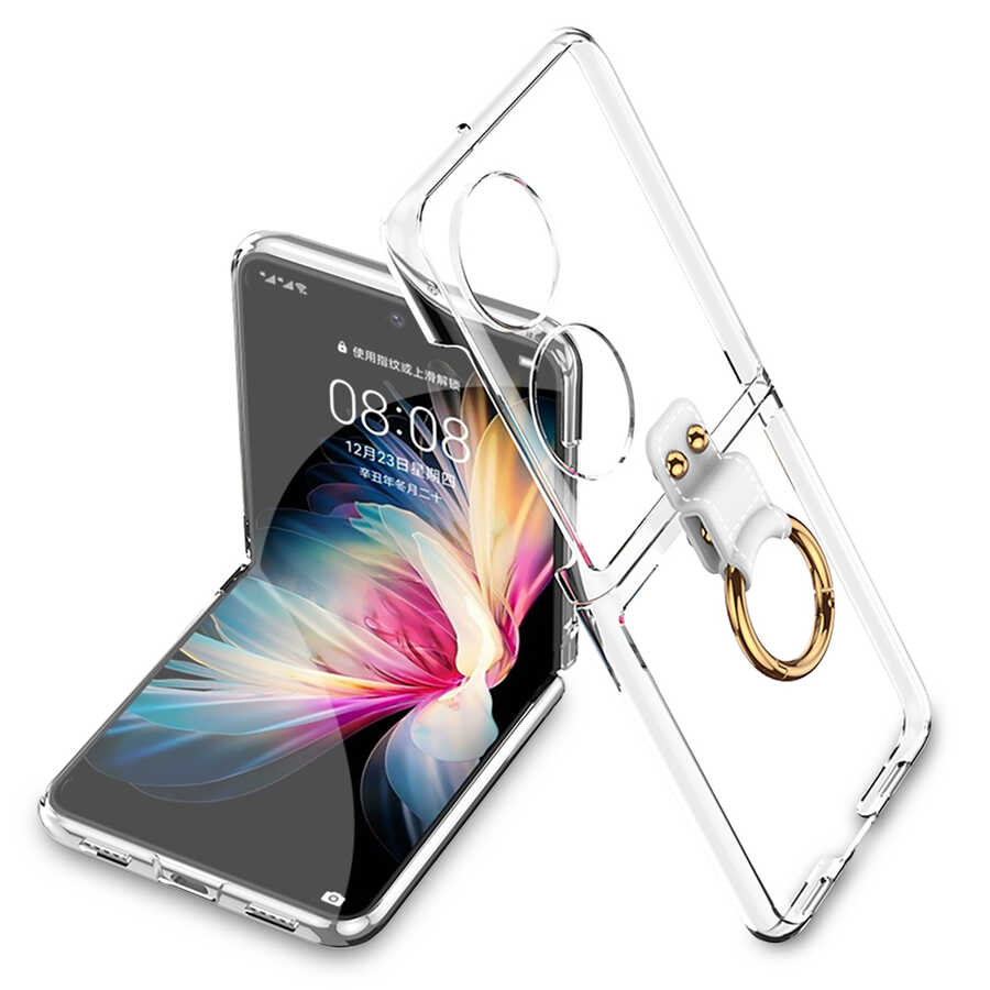 Huawei P50 Pocket Kılıf Zore Yüzüklü Kıpta Kapak Renksiz