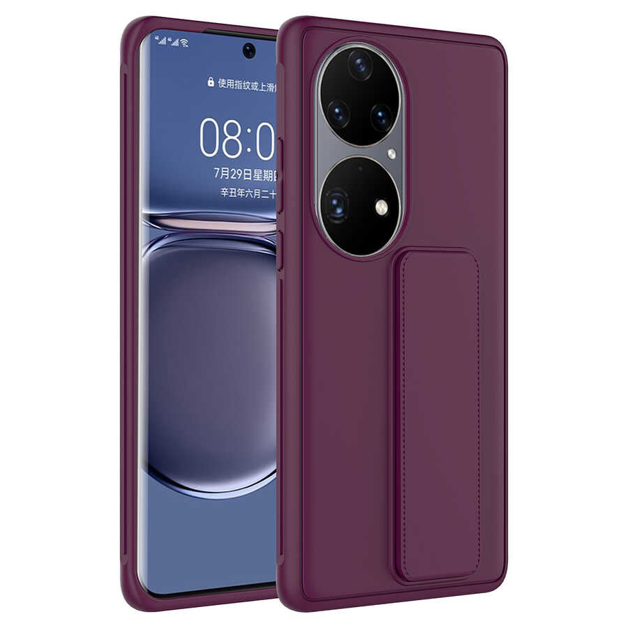 Huawei P50 Pro Kılıf Zore Qstand Kapak Lila