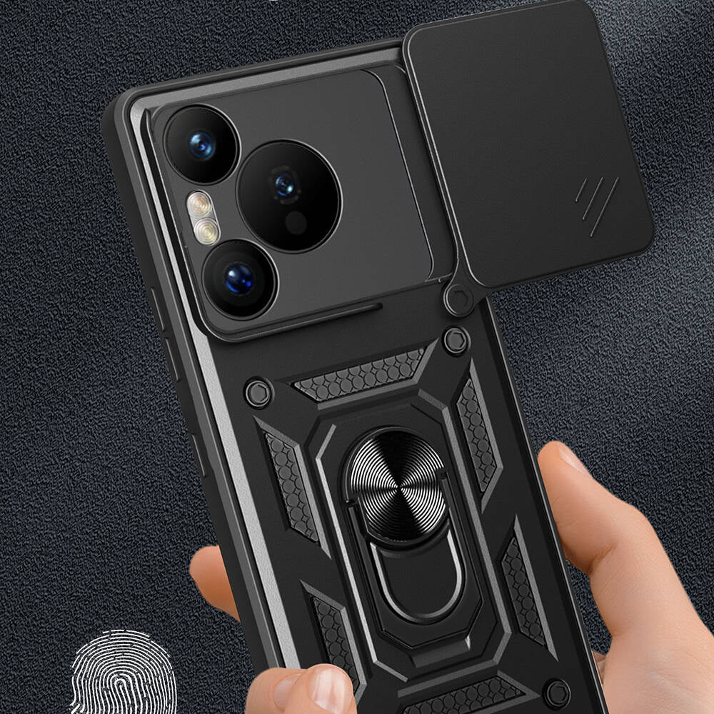Huawei Pura 70 5G Kılıf Magnetik Standlı Kamera Korumalı Zore Sürgülü Vega Kapak Mavi