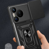 Huawei Pura 70 5G Kılıf Magnetik Standlı Kamera Korumalı Zore Sürgülü Vega Kapak Mavi