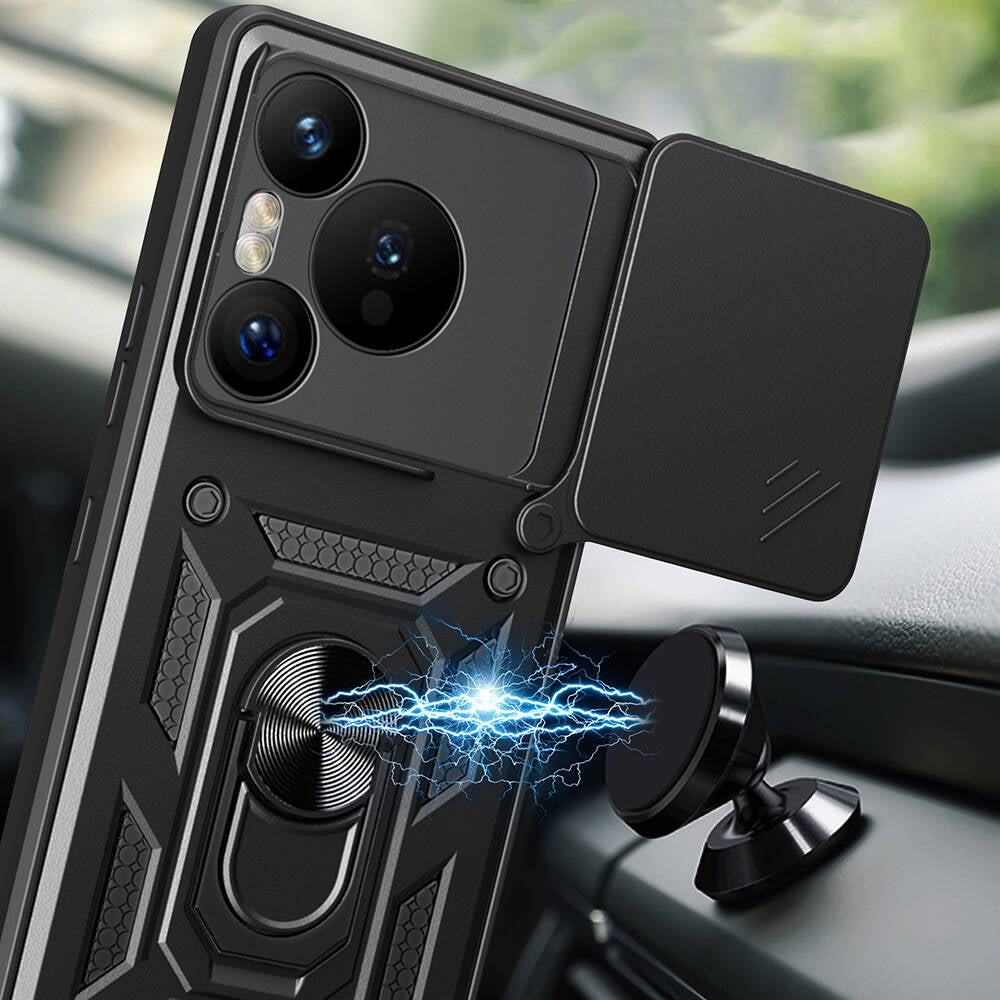 Huawei Pura 70 5G Kılıf Magnetik Standlı Kamera Korumalı Zore Sürgülü Vega Kapak Mavi