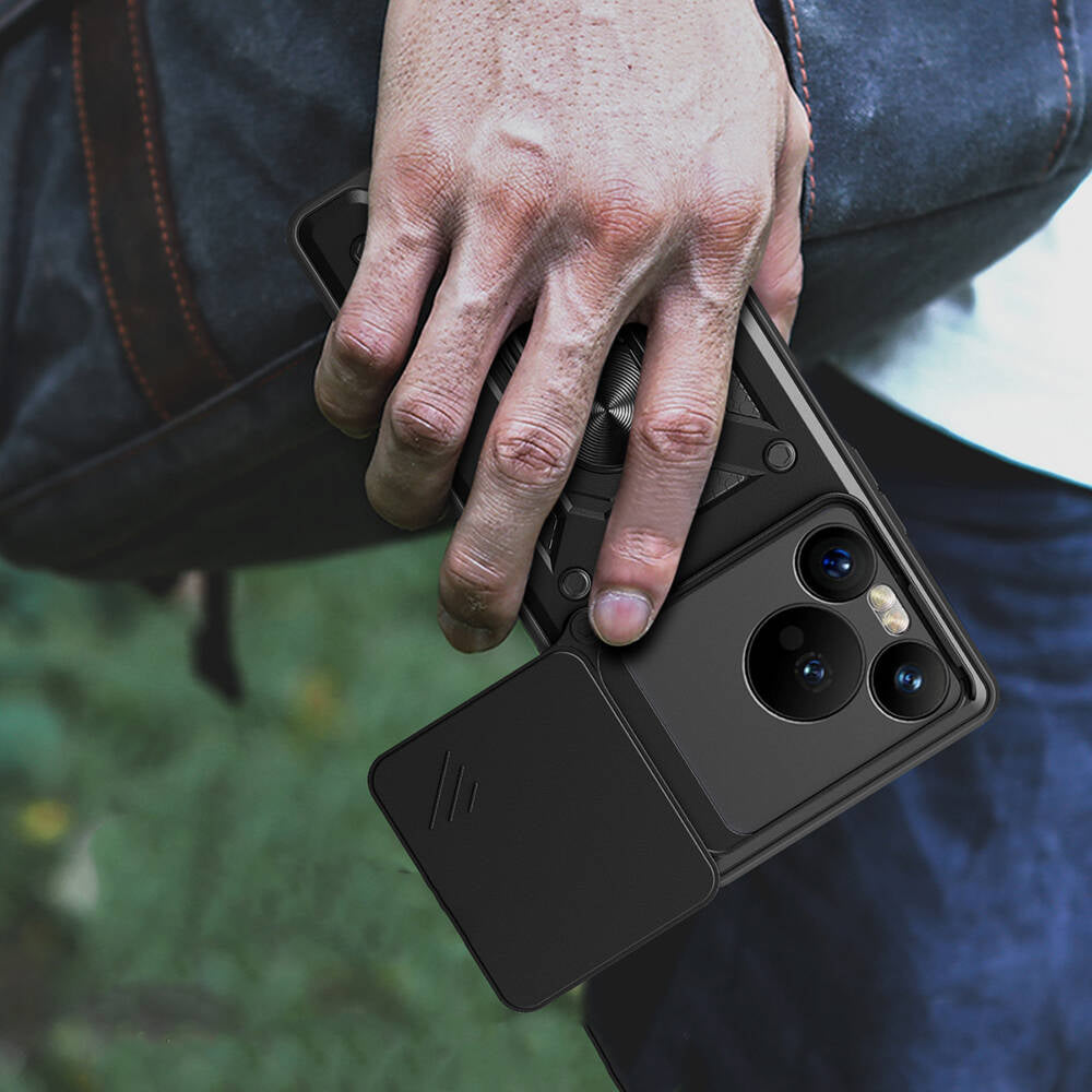 Huawei Pura 70 5G Kılıf Magnetik Standlı Kamera Korumalı Zore Sürgülü Vega Kapak Mavi