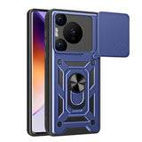 Huawei Pura 70 Pro 5G Kılıf Magnetik Standlı Kamera Korumalı Zore Sürgülü Vega Kapak Mavi
