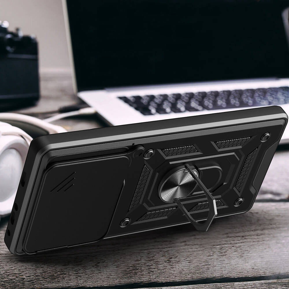 Huawei Pura 70 Pro 5G Kılıf Magnetik Standlı Kamera Korumalı Zore Sürgülü Vega Kapak Mavi