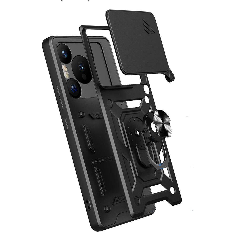 Huawei Pura 70 Pro 5G Kılıf Magnetik Standlı Kamera Korumalı Zore Sürgülü Vega Kapak Mavi