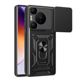 Huawei Pura 70 Pro 5G Kılıf Magnetik Standlı Kamera Korumalı Zore Sürgülü Vega Kapak Mavi