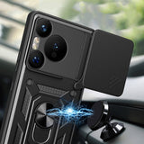 Huawei Pura 70 Pro 5G Kılıf Magnetik Standlı Kamera Korumalı Zore Sürgülü Vega Kapak Siyah