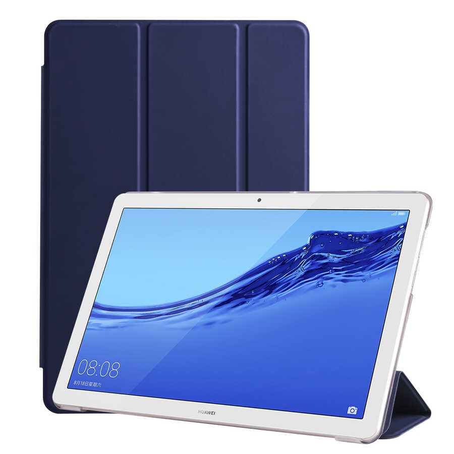 Huawei T5 10 inc Zore Smart Cover Standlı 1-1 Kılıf Mavi