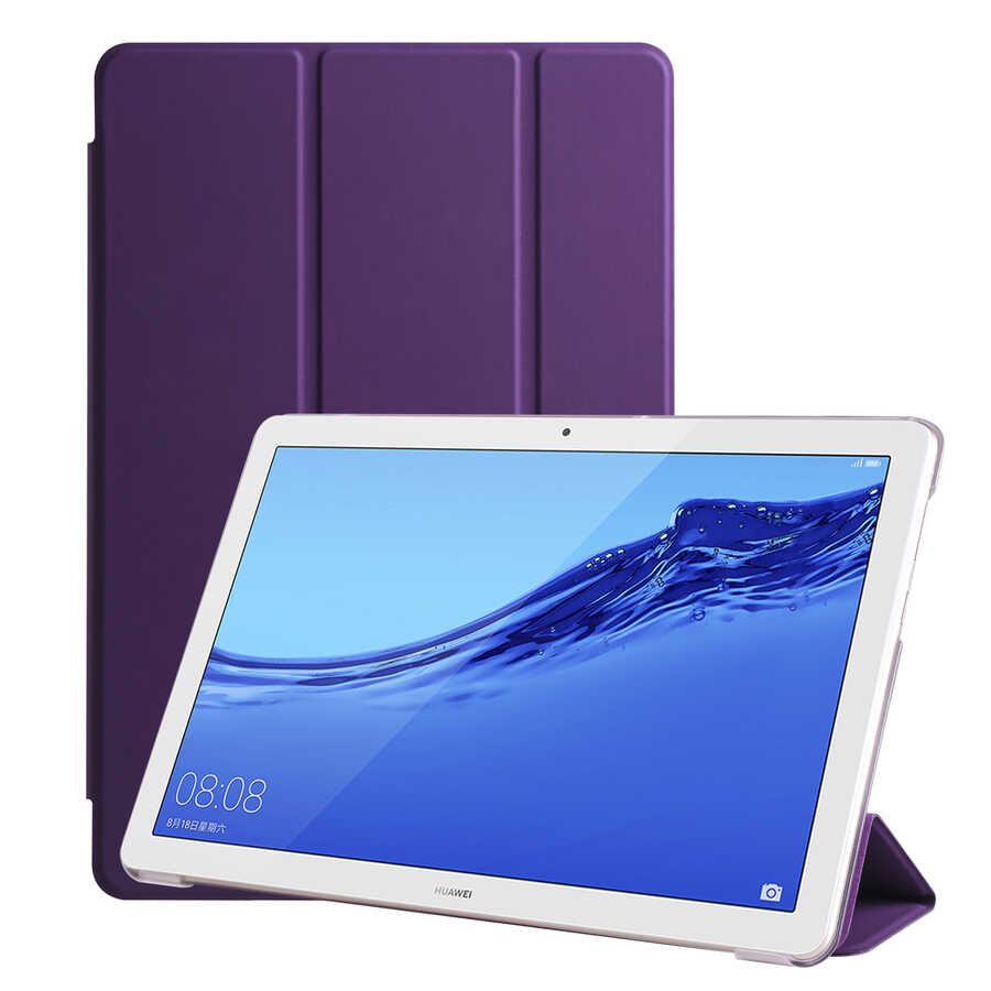 Huawei T5 10 inc Zore Smart Cover Standlı 1-1 Kılıf Mor