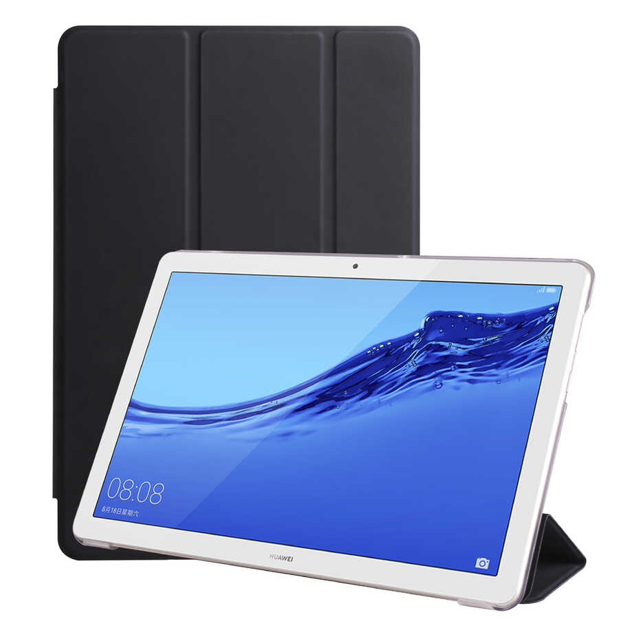 Huawei T5 10 inc Zore Smart Cover Standlı 1-1 Kılıf Siyah