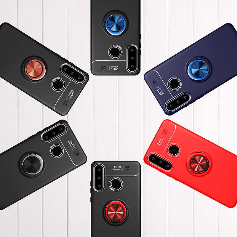 Huawei Y6P Kılıf Zore Ravel Silikon Kapak Siyah-Mavi