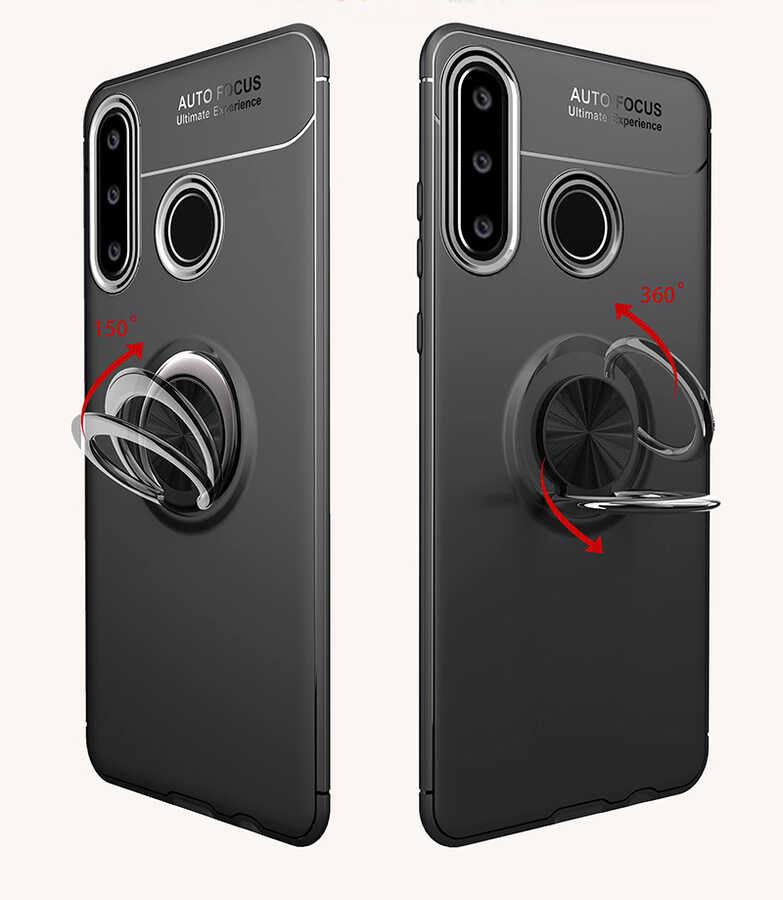 Huawei Y6P Kılıf Zore Ravel Silikon Kapak Siyah-Kırmızı