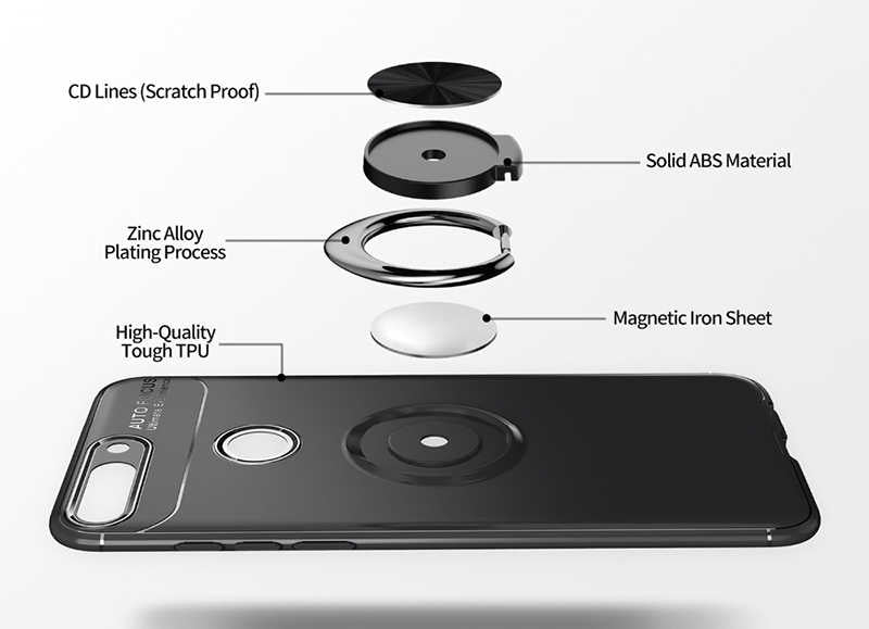Huawei Y7 2018 Kılıf Zore Ravel Silikon Kapak Siyah-Mavi