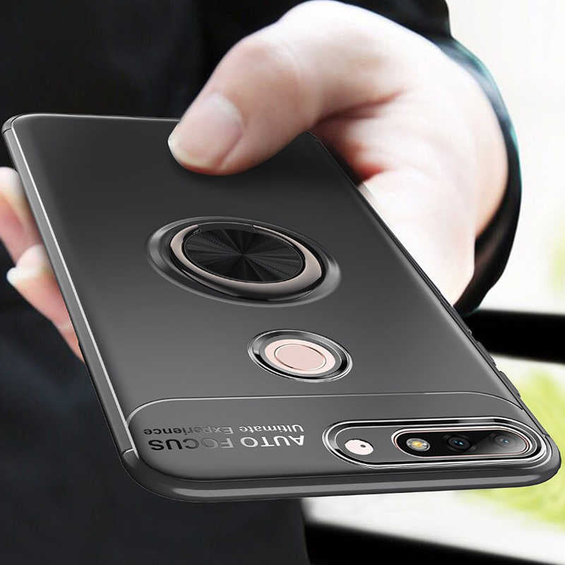 Huawei Y7 2018 Kılıf Zore Ravel Silikon Kapak Siyah-Mavi